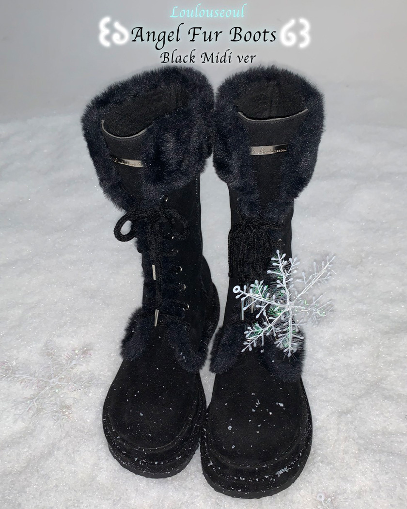 [MADE] Winter Angel Fur Boots (Dark Black/Midi)